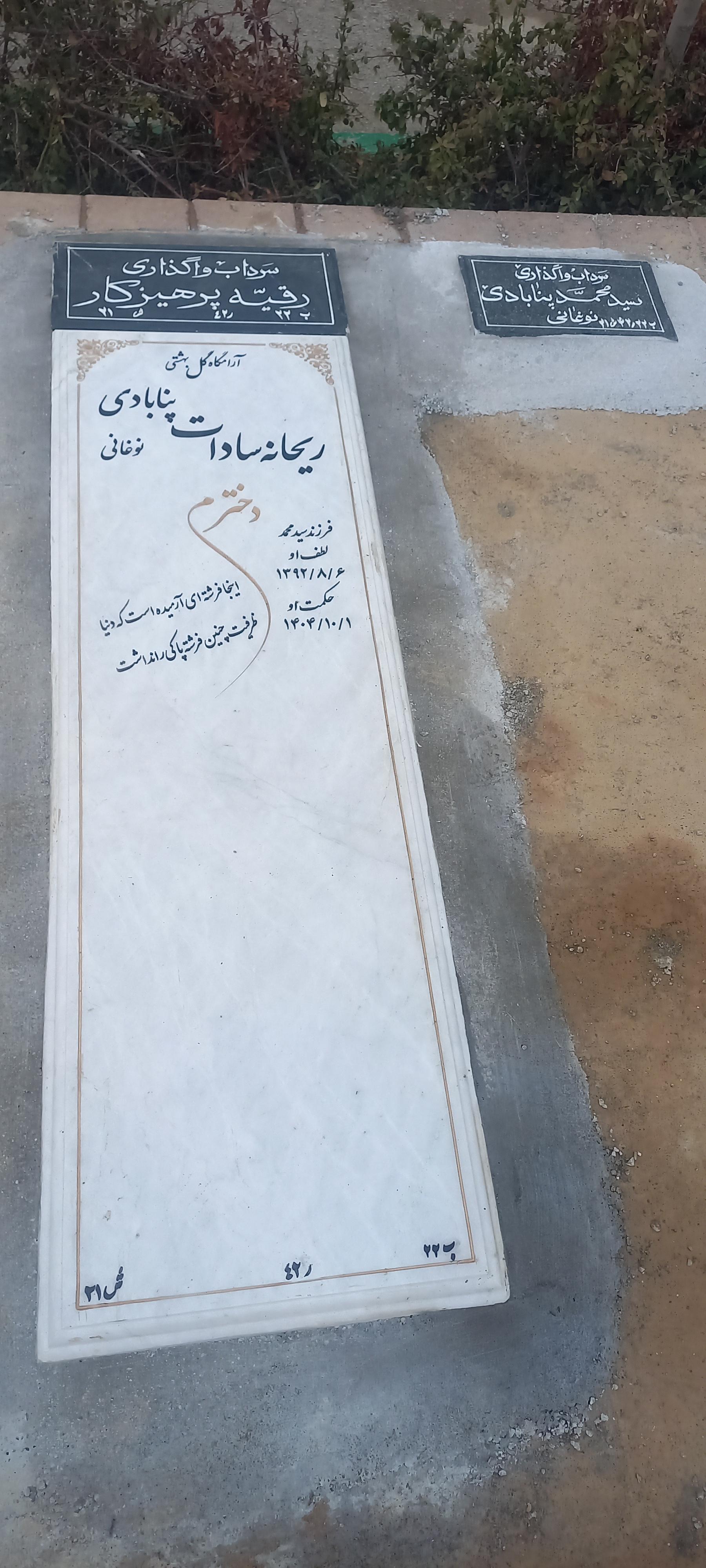 عکس آرامگاه گل بهشتی ریحانه السادات پنابادی نوغانی