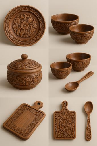 عکس ظروف چوبی منبت معرق کارگاه خانم فلاح
