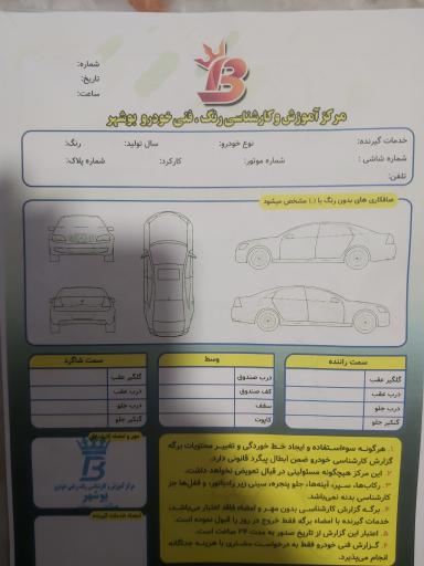 خدمات خودروی ابوشهر.کارشناسی رنگ و فنی خودرو